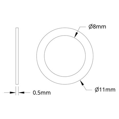 2807 Series Stainless Steel Shim (8mm ID x 11mm OD, 0.50mm Thickness) - 12 Pack