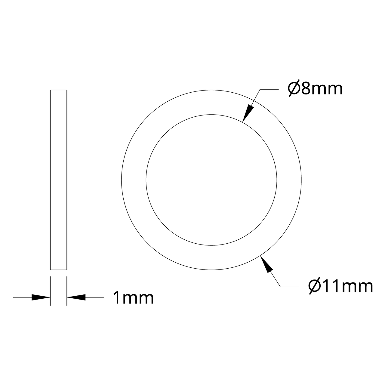 2807 Series Stainless Steel Shim (8mm ID x 11mm OD, 1mm Thickness) - 12 Pack