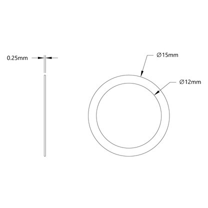 2807 Series Stainless Steel Shim (12mm ID x 15mm OD, 0.25mm Thickness) - 12 Pack