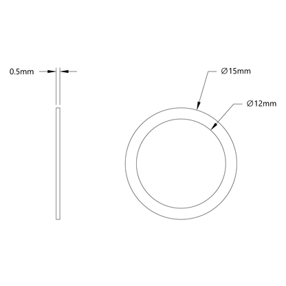 2807 Series Stainless Steel Shim (12mm ID x 15mm OD, 0.50mm Thickness) - 12 Pack