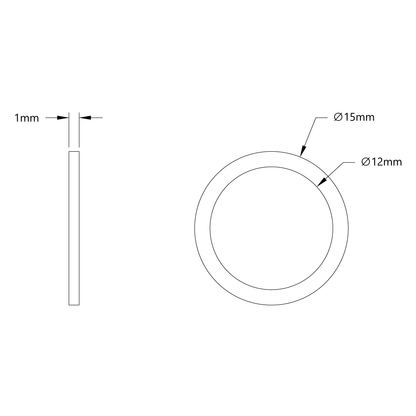 2807 Series Stainless Steel Shim (12mm ID x 15mm OD, 1mm Thickness) - 12 Pack