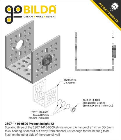 2807 Series Stainless Steel Shim (14mm ID x 15.6mm OD, 0.50mm Thickness) - 12 Pack