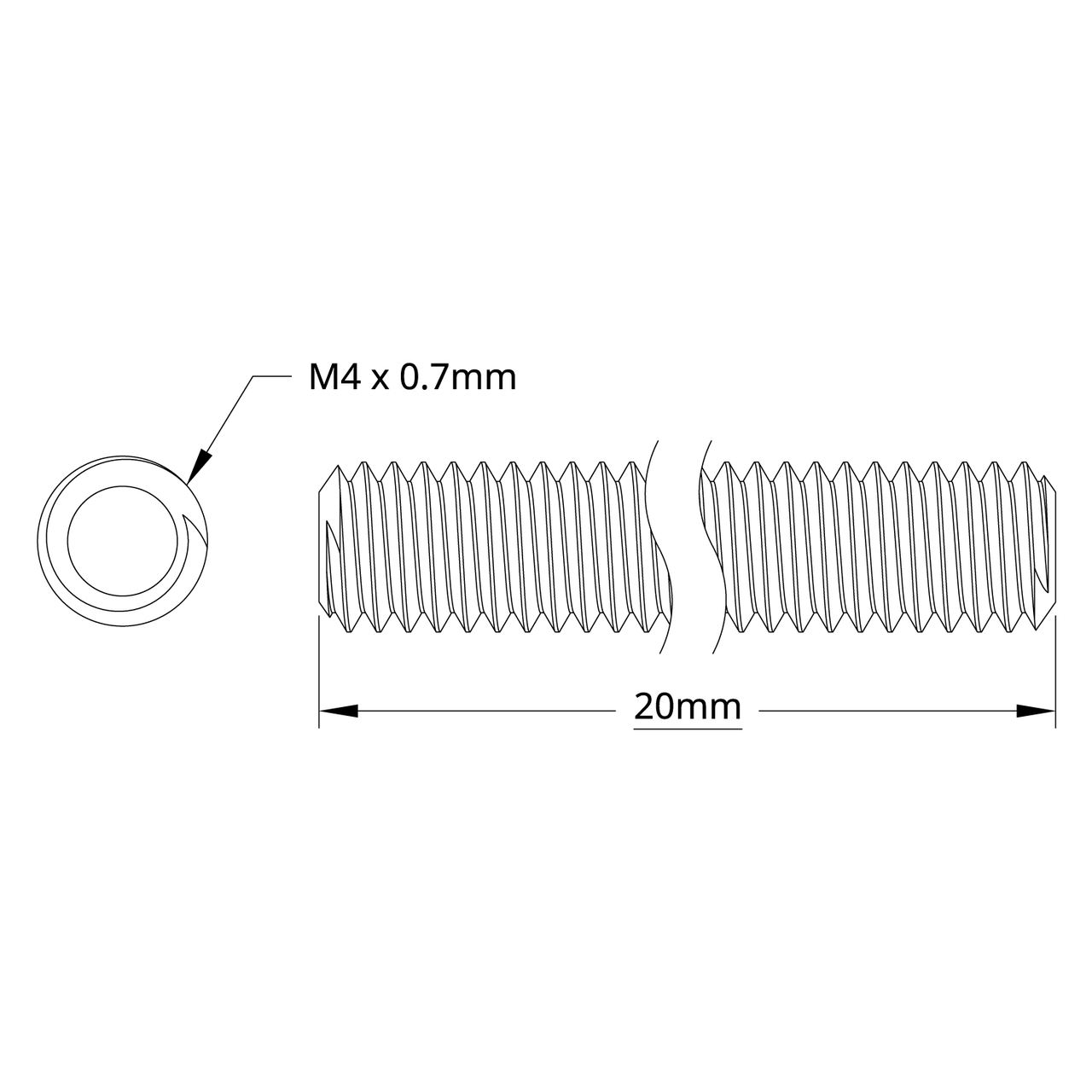 2808 Series Stainless Steel Threaded Rod (M4 x 0.7mm, 20mm Length) - 2 Pack