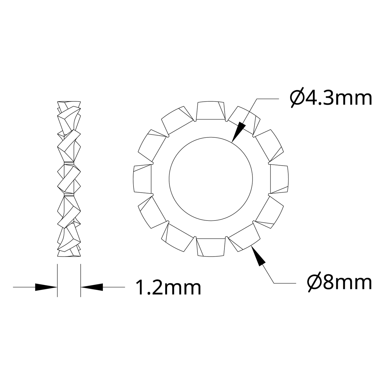 2810 Series Zinc-Plated Steel External - Tooth Lock Washer (4mm ID x 8mm OD) - 25 Pack