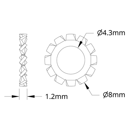 2810 Series Zinc-Plated Steel External - Tooth Lock Washer (4mm ID x 8mm OD) - 25 Pack