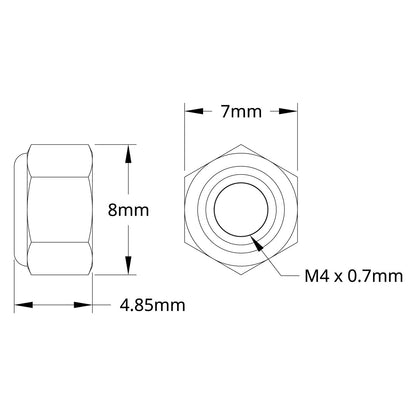 M4 x 0.7mm Nylock Nut - 250 Pack