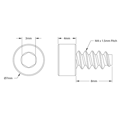 Zinc-Plated Steel Thread-Forming Socket Head Screw (M4 x 8mm Length) - 25 Pack