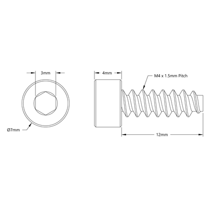 Zinc-Plated Steel Thread-Forming Socket Head Screw (M4 x 12mm Length) - 25 Pack