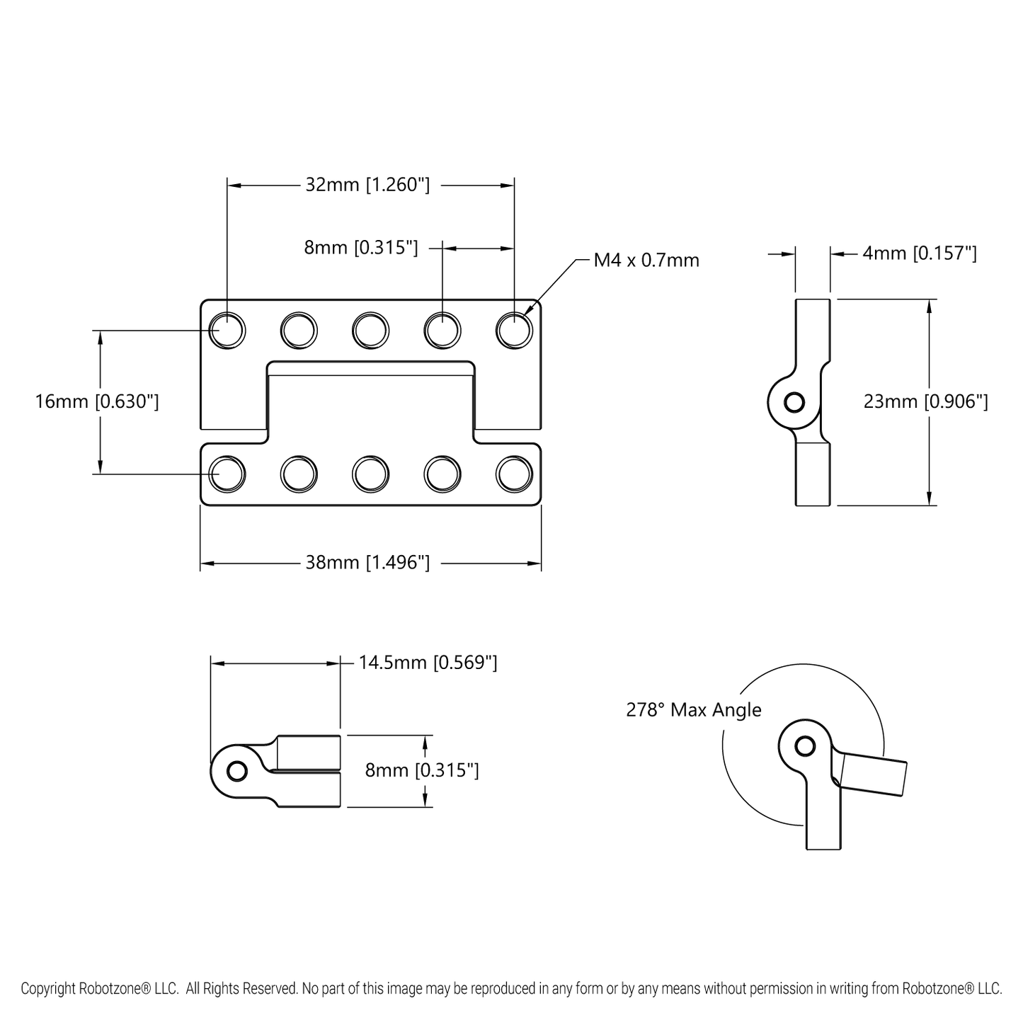 2902 Series Hinge (5 Hole, 38mm Length)