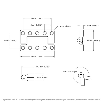 2902 Series Hinge (5 Hole, 38mm Length)