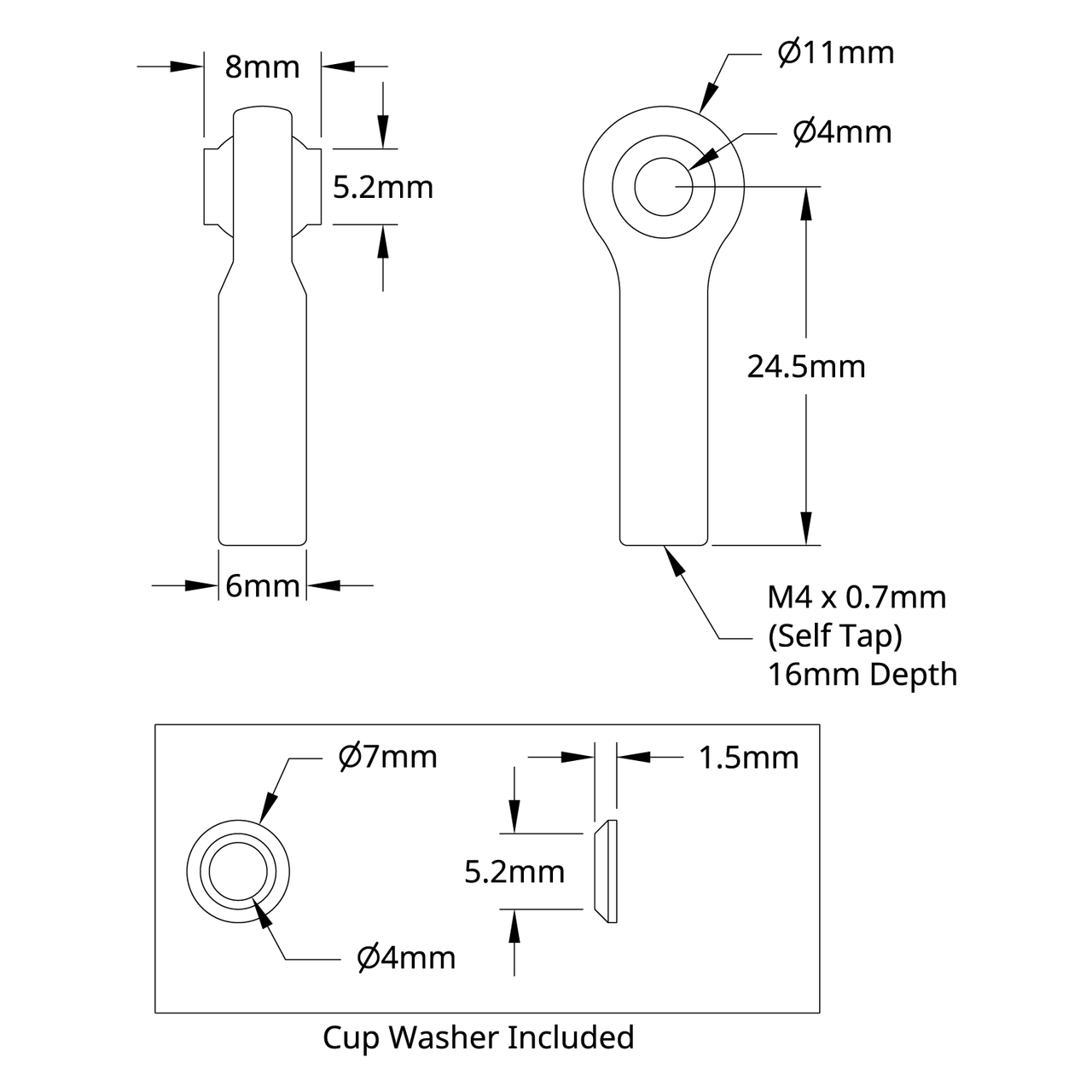 2903 Series Nylon Ball Linkage (M4, 24.5mm Length) - 4 Pack