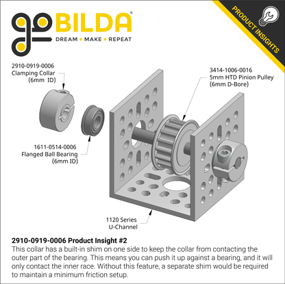 2910 Series Aluminum Clamping Collar (6mm ID x 19mm OD, 9mm Length)