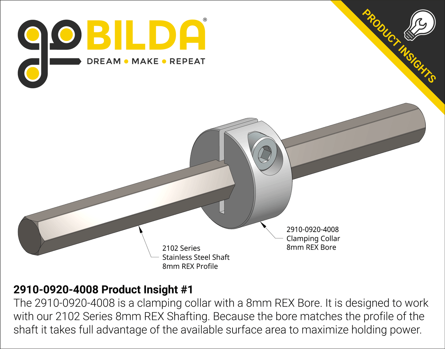 2910 Series Aluminum Clamping Collar (8mm REX™ ID x 20mm OD, 9mm Length)