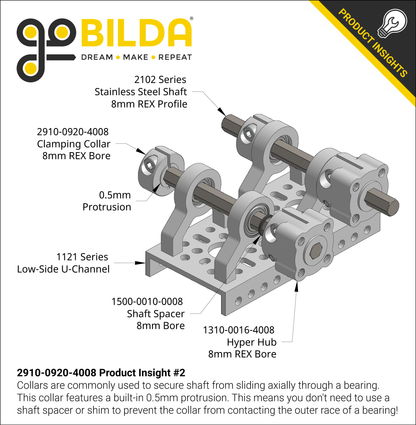 2910 Series Aluminum Clamping Collar (8mm REX™ ID x 20mm OD, 9mm Length)