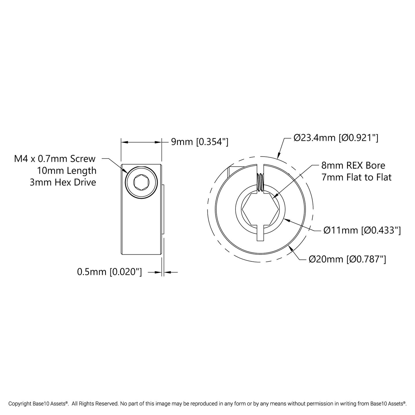 2910 Series Aluminum Clamping Collar (8mm REX™ ID x 20mm OD, 9mm Length)