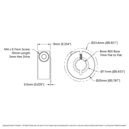 2910 Series Aluminum Clamping Collar (8mm REX™ ID x 20mm OD, 9mm Length)