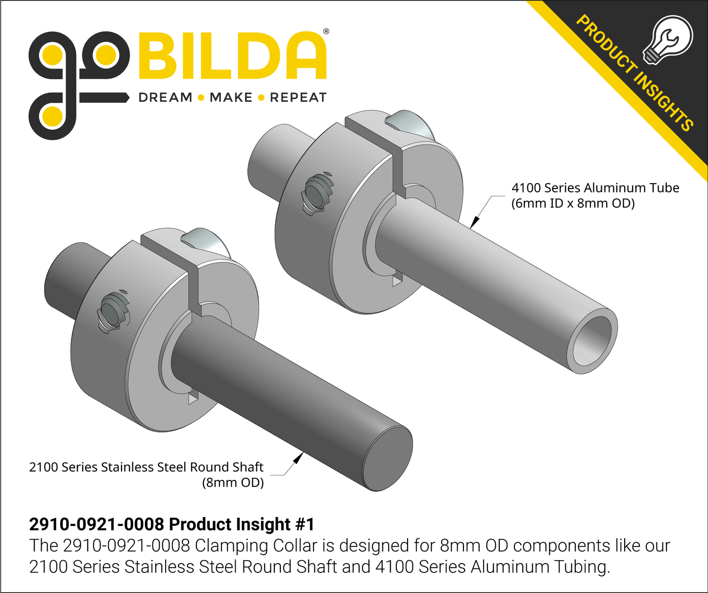 2910 Series Aluminum Clamping Collar (8mm ID x 21mm OD, 9mm Length)