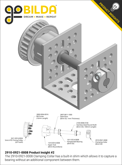 2910 Series Aluminum Clamping Collar (8mm ID x 21mm OD, 9mm Length)