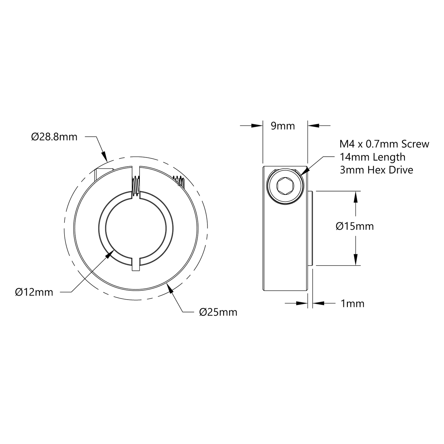 2910 Series Aluminum Clamping Collar (12mm ID x 26mm OD, 9mm Length)