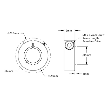 2910 Series Aluminum Clamping Collar (12mm ID x 26mm OD, 9mm Length)