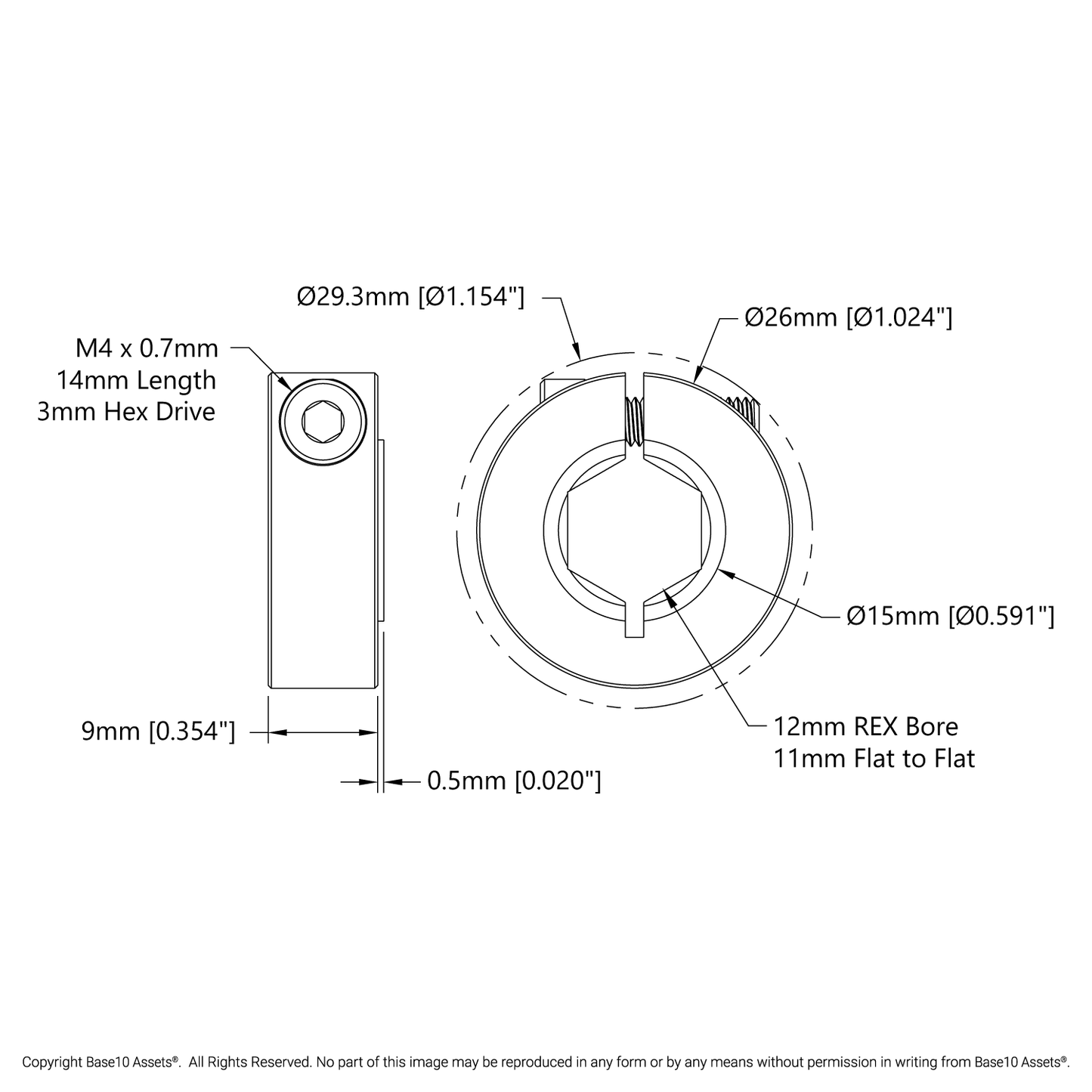 2910 Series Aluminum Clamping Collar (12mm REX™ ID x 26mm OD, 10mm Length)