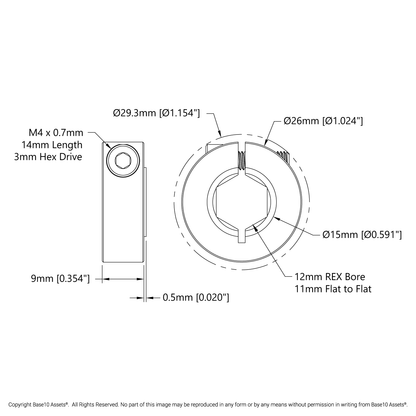 2910 Series Aluminum Clamping Collar (12mm REX™ ID x 26mm OD, 10mm Length)