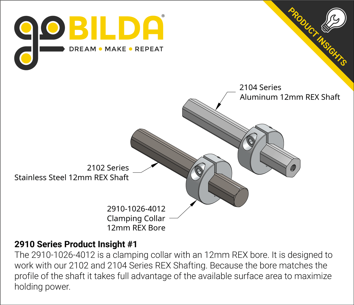 2910 Series Aluminum Clamping Collar (12mm REX™ ID x 26mm OD, 10mm Length)