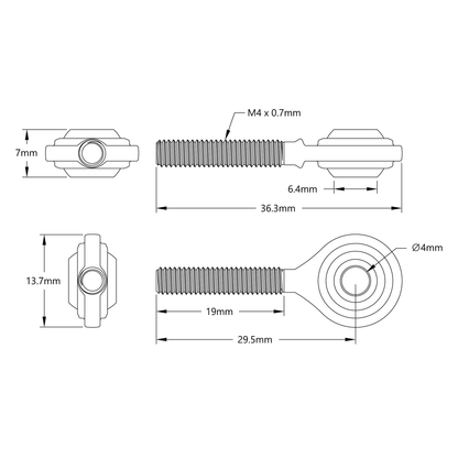 2913 Series Steel Ball Linkage (Male M4 x 0.7mm, 29.4mm Length) - 2 Pack