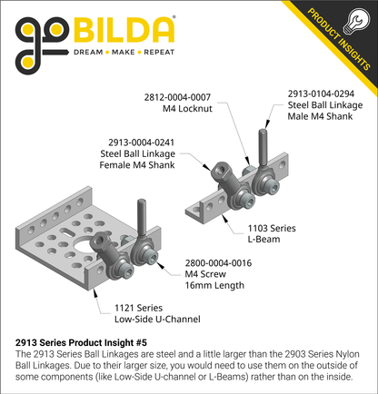 2913 Series Steel Ball Linkage (Female M4 x 0.7mm, 24.1mm Length) - 2 Pack