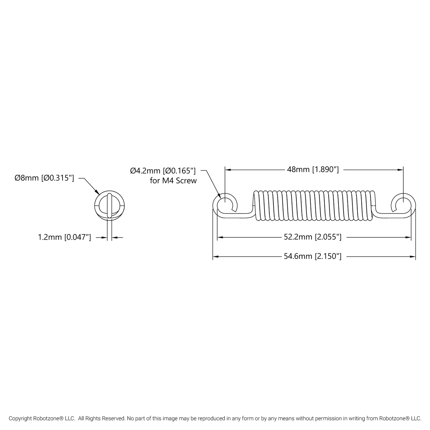 Extension Spring (8mm OD, 8kg Max Load, 48-80mm Length)