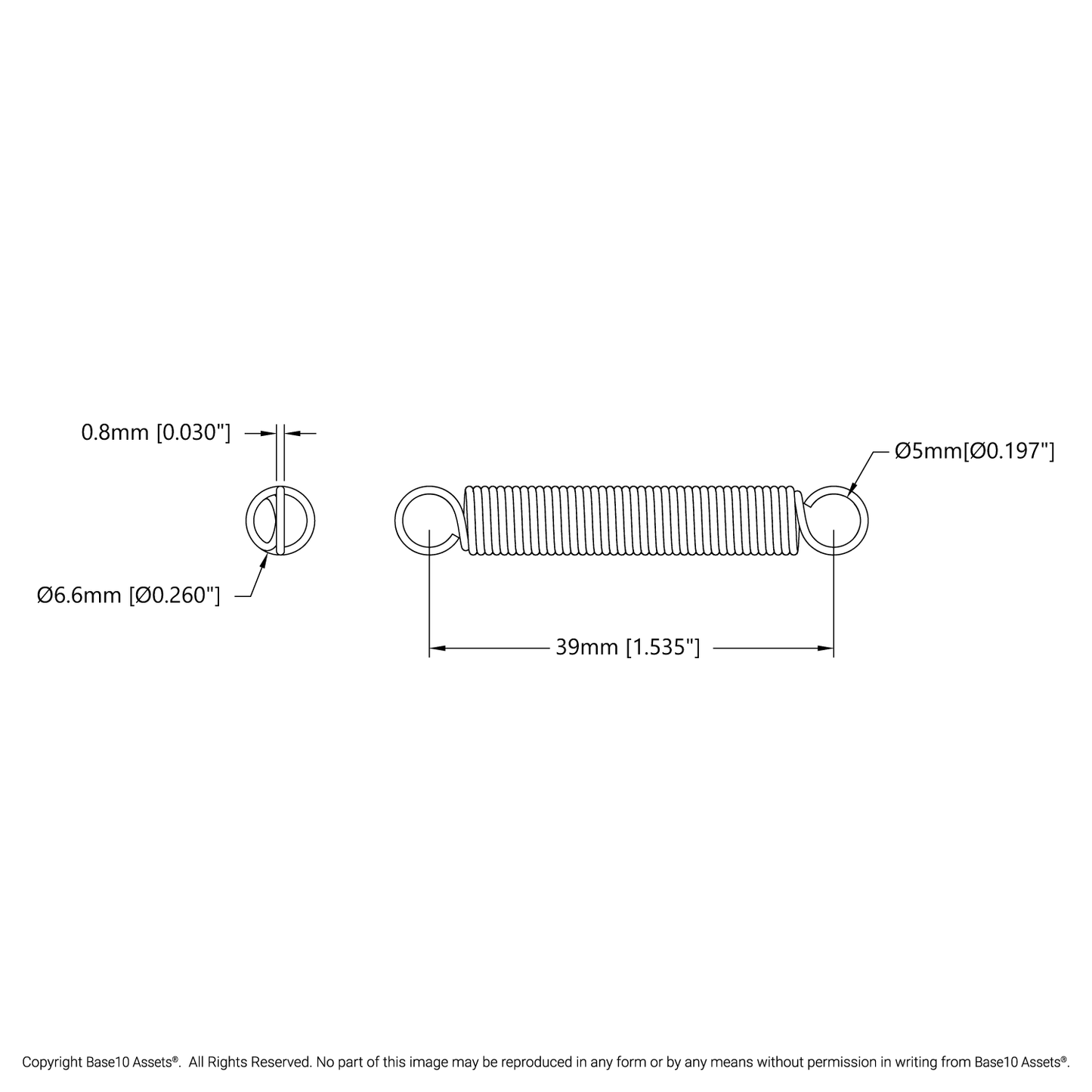 Extension Spring (6.5mm OD, 1.5kg Max Load, 39-72mm Length)