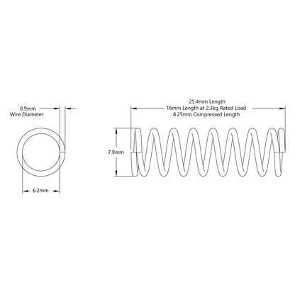 Compression Spring (6mm ID x 8mm OD, 2.3kg Max Load, 16-25mm Length) - 2 Pack