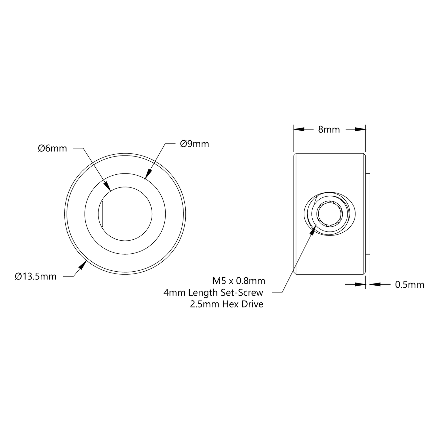 2920 Series Steel Set-Screw Collar (6mm Bore) - 2 Pack