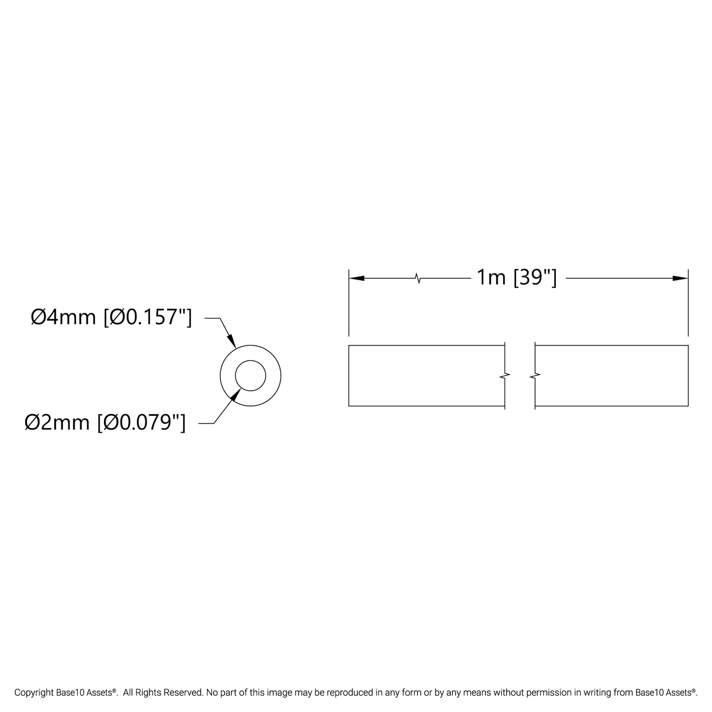 PTFE Cable-Guide Tubing (2mm ID, 4mm OD, 1 meter Length)