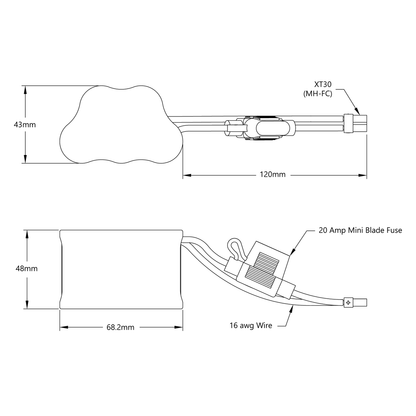 NiMH Battery (6V, 3000mAh, XT30 Connector [MH-FC], 20A Fuse, 6-3)