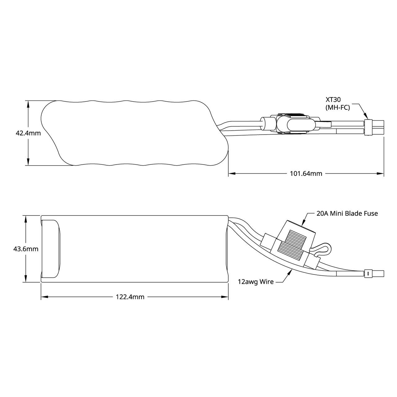 12V NiMH Nested Battery (3000mAh, MH-FC XT30 Connector)