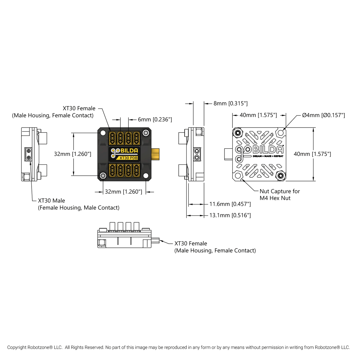 XT30 Power Distribution Board (XT30 Input, 8 x XT30 Outputs)