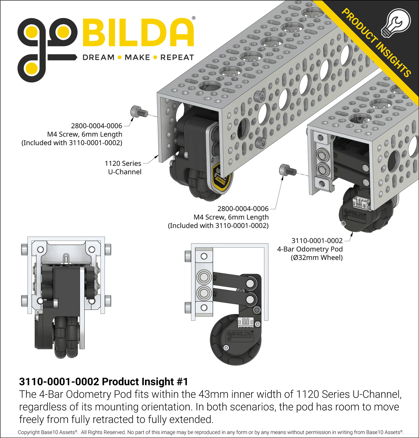 4-Bar Odometry Pod (32mm Wheel)