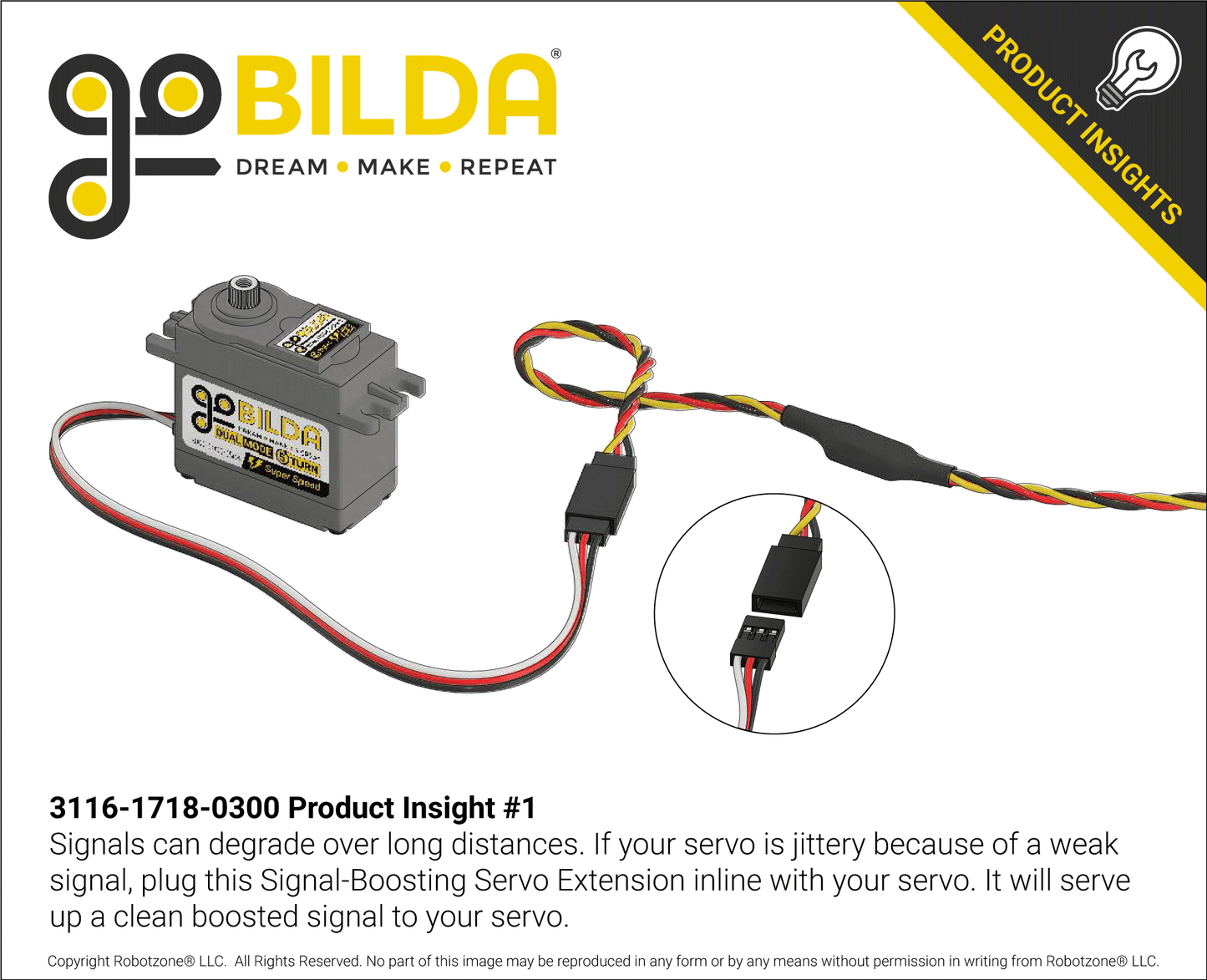 Signal-Boosting Servo Extension (3-Pos TJC8, MH-FC to FH-MC, 300mm Length)