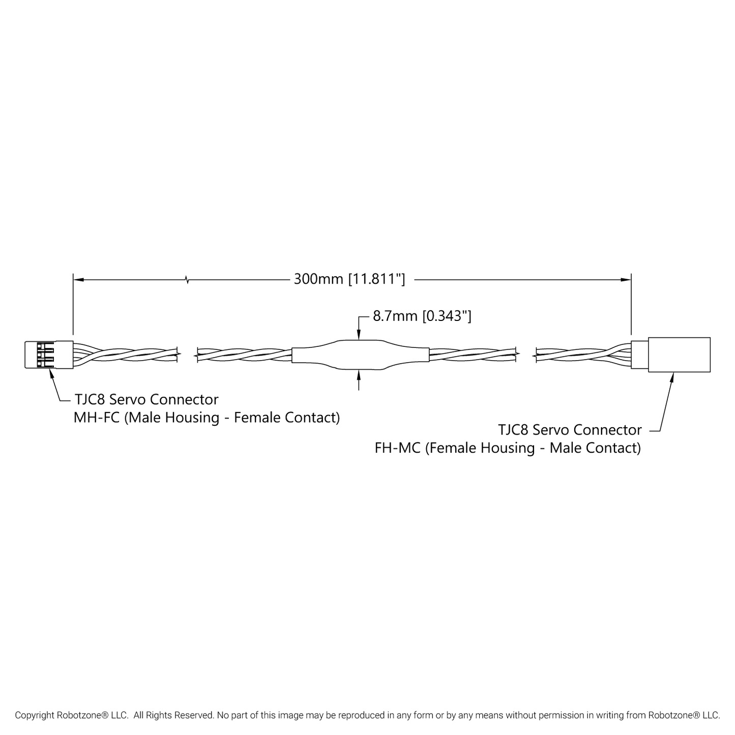 Signal-Boosting Servo Extension (3-Pos TJC8, MH-FC to FH-MC, 300mm Length)