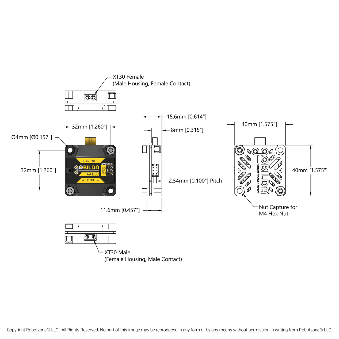 6A BEC / Voltage Regulator (6-24V Input, 5V, 6V, 8.4V, 12V Output, XT30 Connectors)