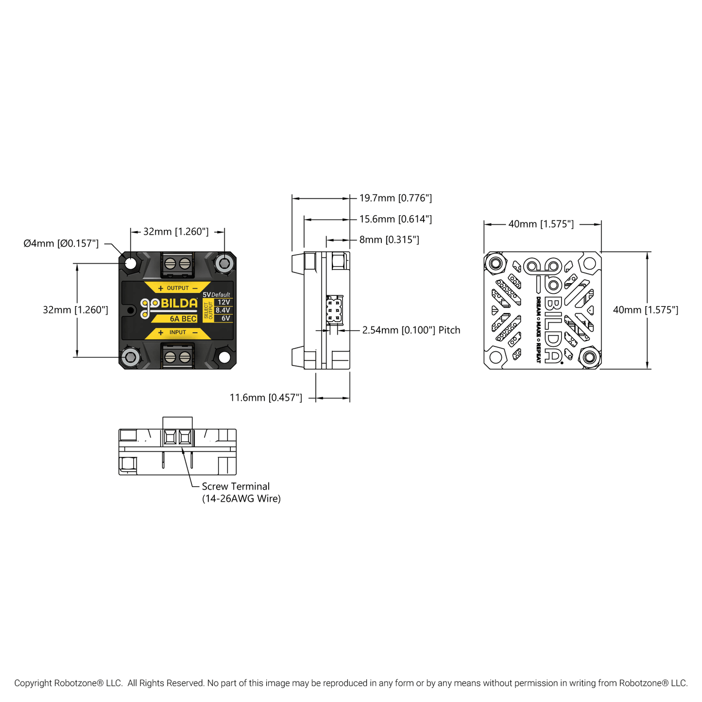 6A BEC / Voltage Regulator (6-24V Input, 5V, 6V, 8.4V, 12V Output, Screw Terminals)