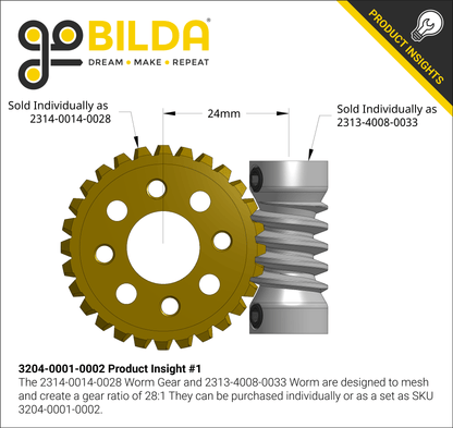 Worm Gear Set (28:1 Ratio, 8mm REX™ Bore Worm)