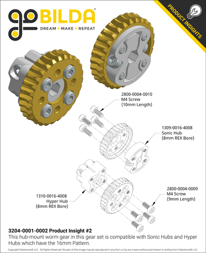 Worm Gear Set (28:1 Ratio, 8mm REX™ Bore Worm)