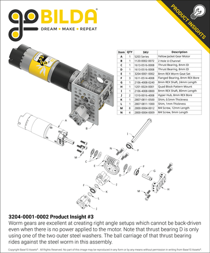 Worm Gear Set (28:1 Ratio, 8mm REX™ Bore Worm)