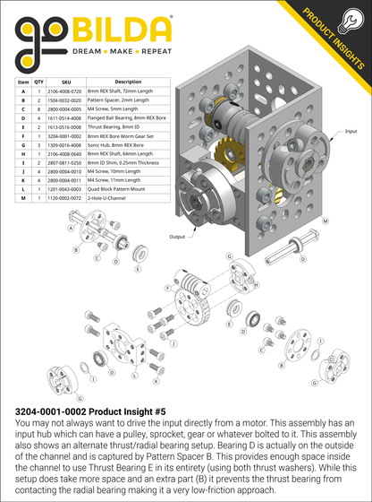 Worm Gear Set (28:1 Ratio, 8mm REX™ Bore Worm)