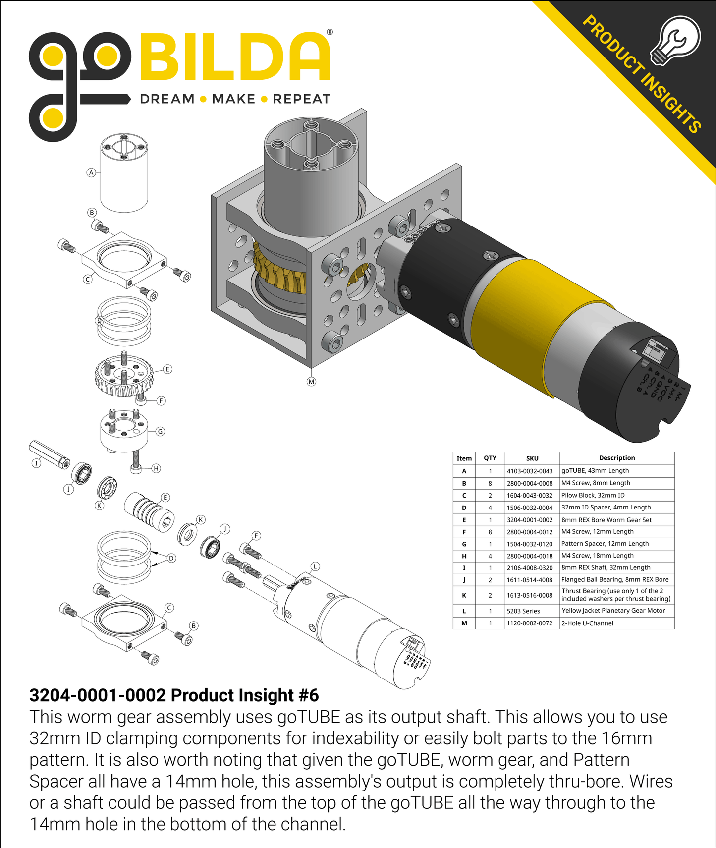 Worm Gear Set (28:1 Ratio, 8mm REX™ Bore Worm)