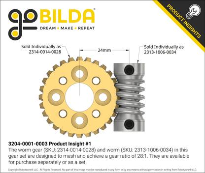 Worm Gear Set (28:1 Ratio, 6mm D-Bore Worm)