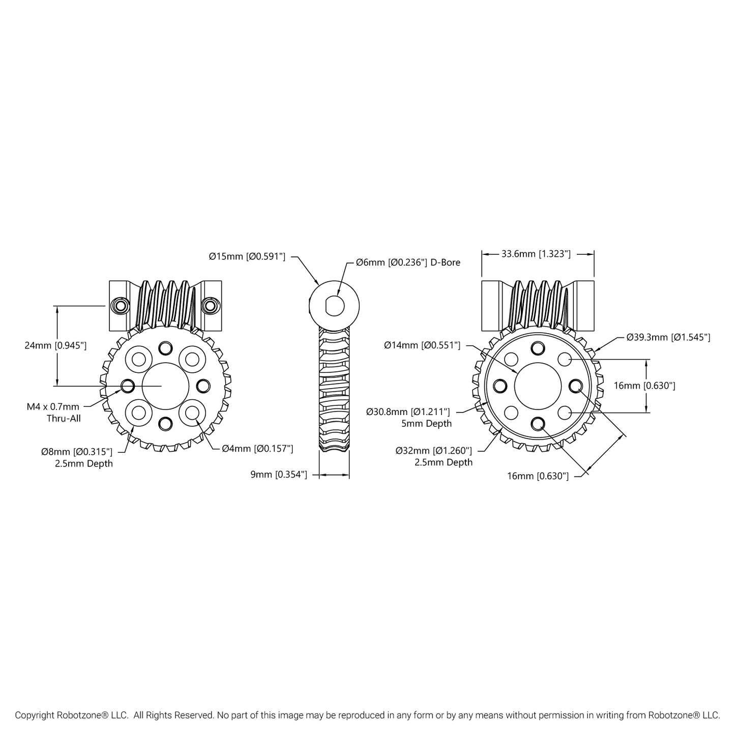 Worm Gear Set (28:1 Ratio, 6mm D-Bore Worm)