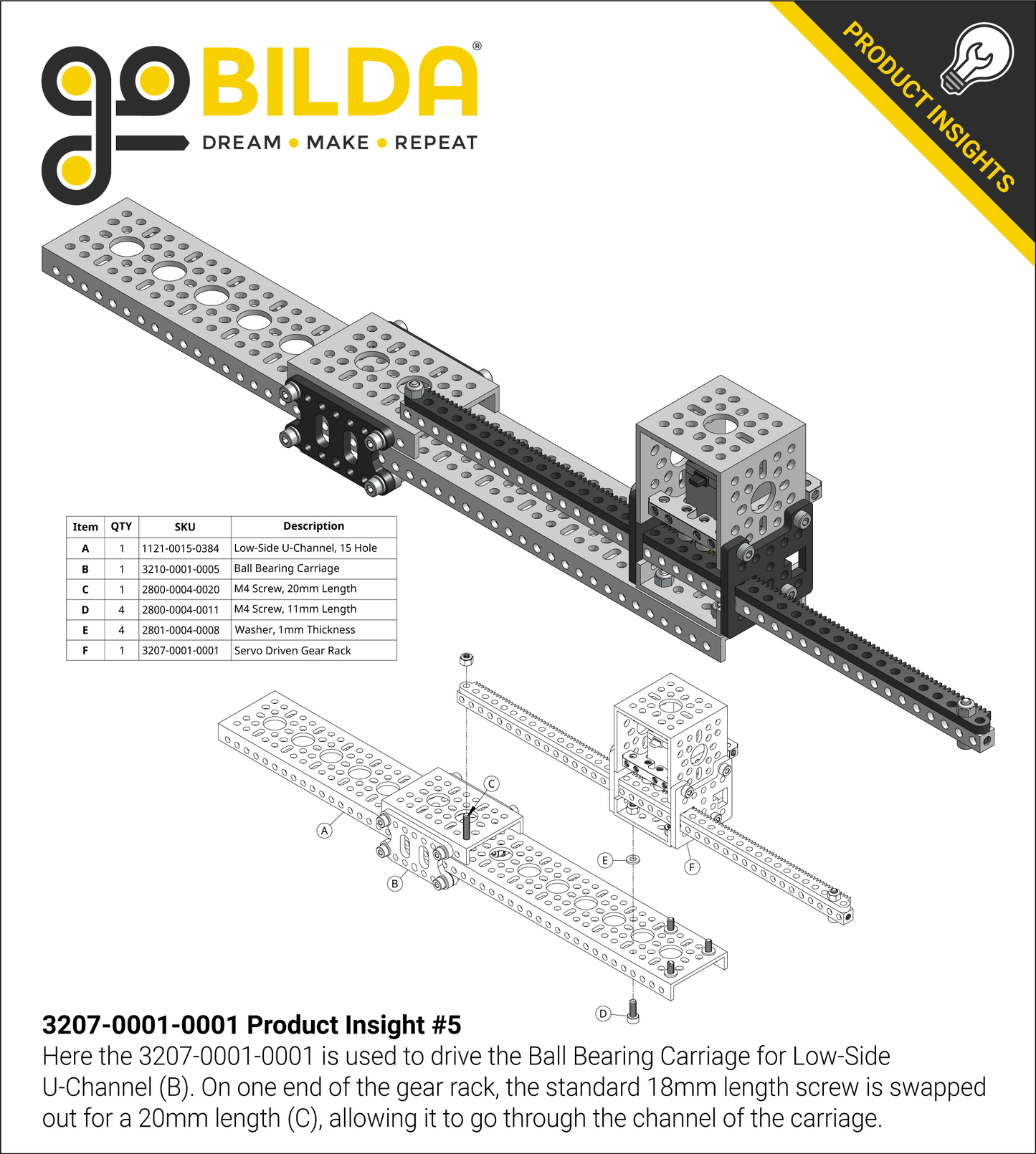 Servo-Driven Gear Rack Kit (27kg Thrust, 60 mm/sec, Single Gear Rack)